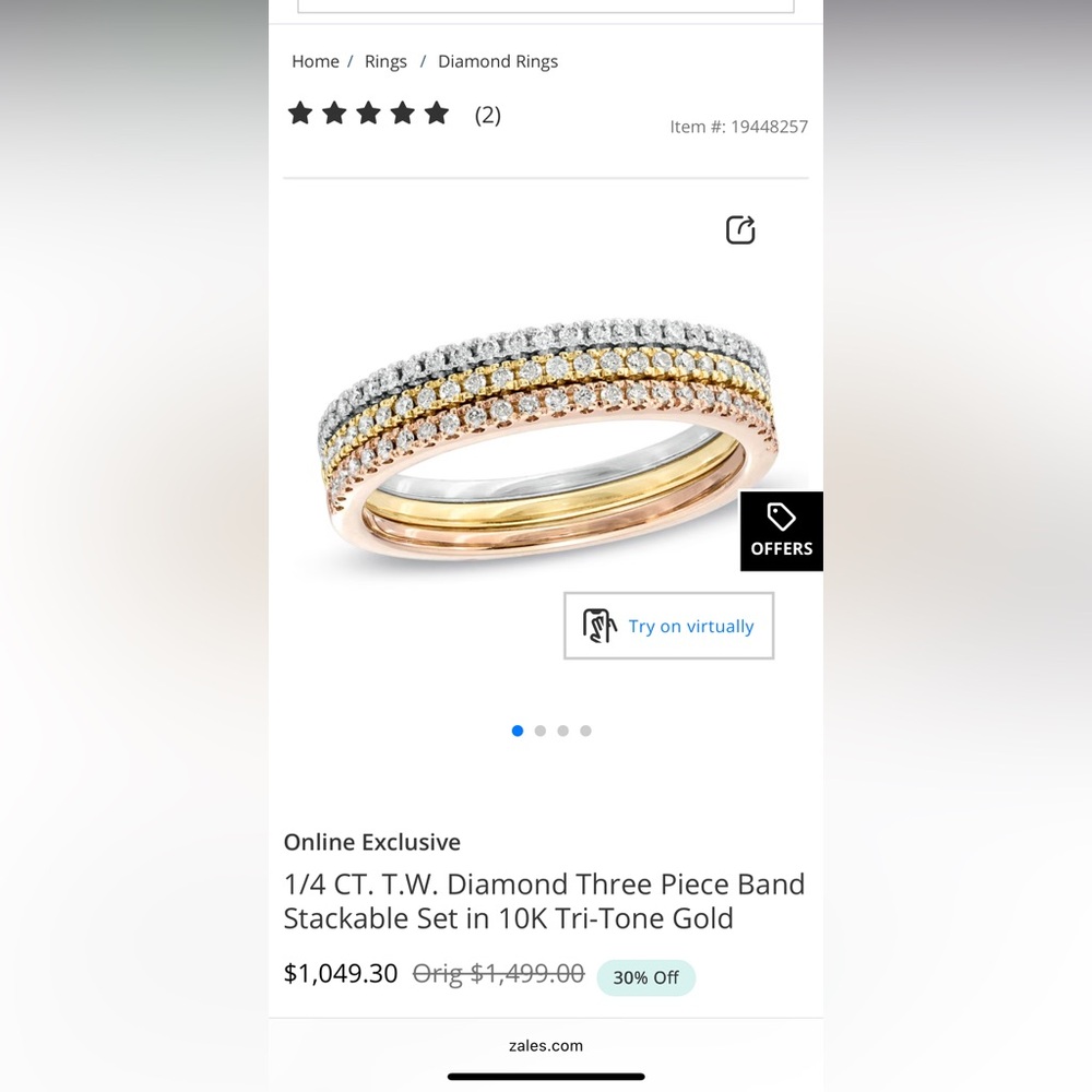 Real Diamond Three Piece Band Stackable Set in 10K Tri-Tone Gold, 1/4 CT. T.W.